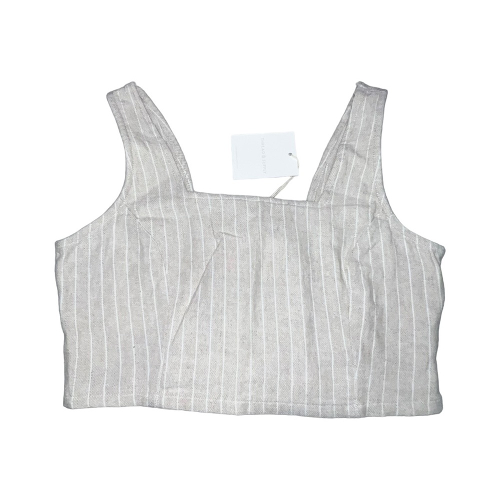 NEW Thread & Supply Nude Cream Striped Smocked Crop Top Women’s Size Medium